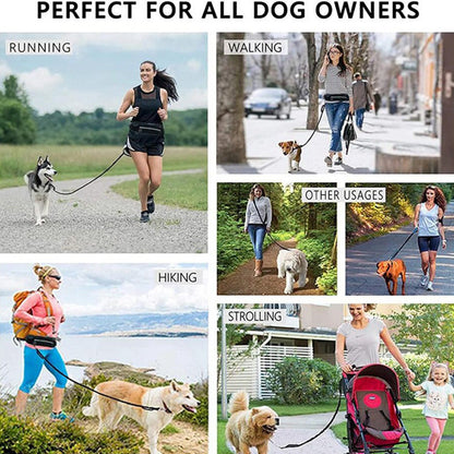 Hands Free Dog Leash Pet Walking and Training Belt with Shock Absorbing Bungee Leash for up to 180Lbs Large Dogs Phone Pocket and Water Bottle Holder